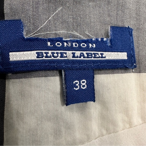 Burberry London Blue Label Black White Plaid Puff Sleeve Silk Pencil Dress 38 S - Picture 6 of 16